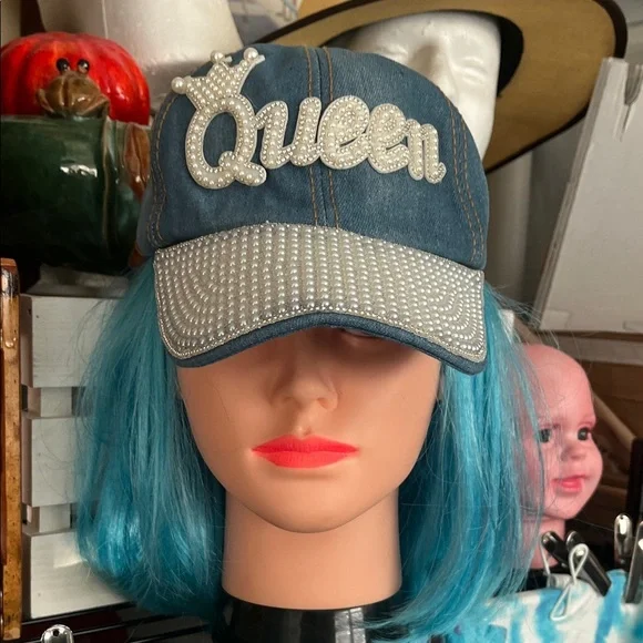 Queen Denim Cap with Pearl Accents - Picture 1 of 3